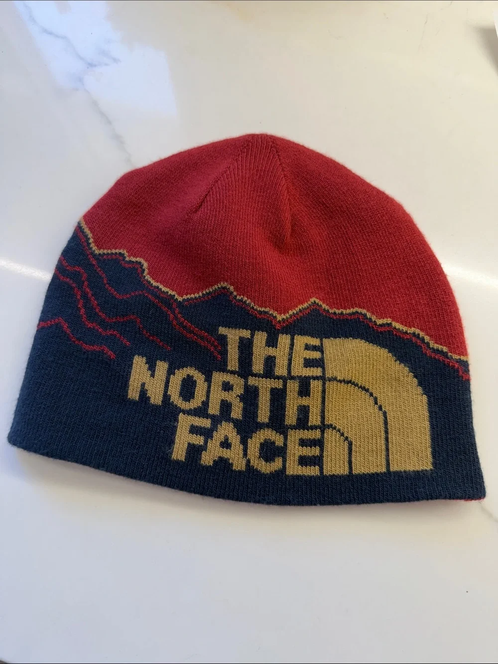 The North Face Kids Two-Tone Knit Beanie - Red, Navy & Gold